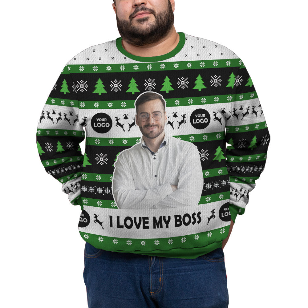 Custom Face I Love My Boss Plus Size Xmas Sweater