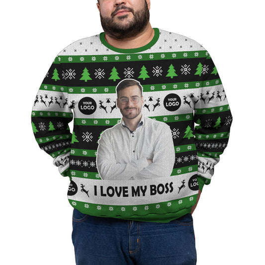 Custom Face I Love My Boss Plus Size Xmas Sweater
