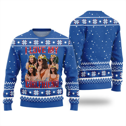 Custom Face I Love My Girlfriend Funny Christmas Sweater
