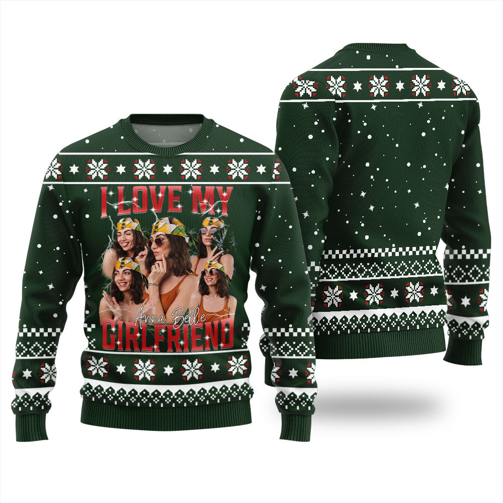 Custom Face I Love My Girlfriend Funny Christmas Sweater