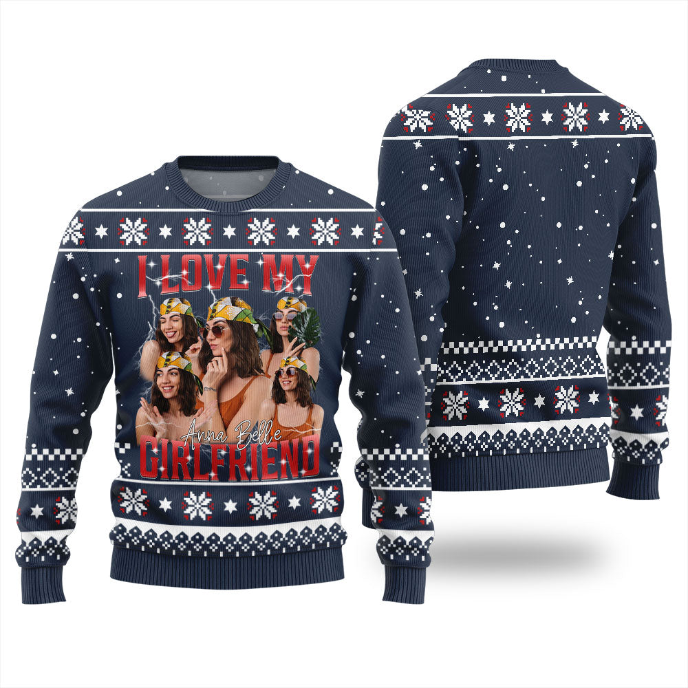 Custom Face I Love My Girlfriend Funny Christmas Sweater