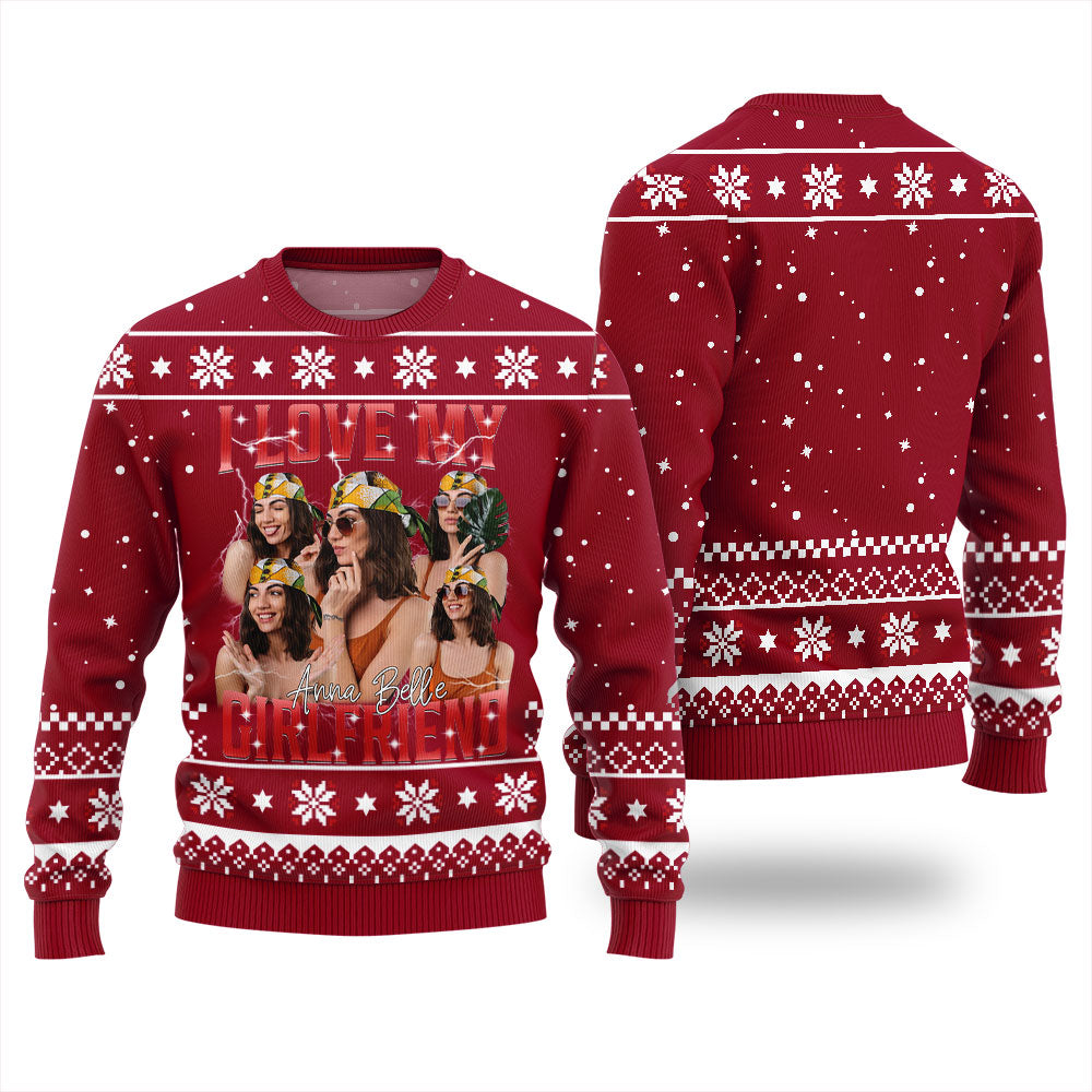 Custom Face I Love My Girlfriend Funny Christmas Sweater