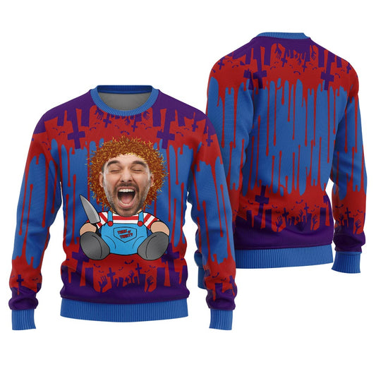 Custom Face Killer Halloween Ugly Sweater Men's