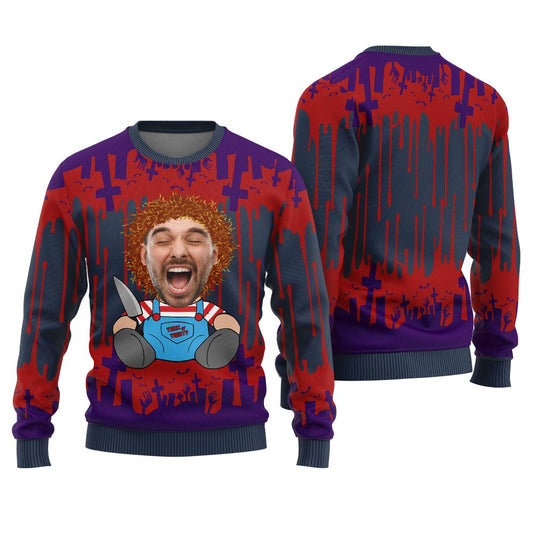 Custom Face Killer Ugly Halloween Sweater Women's