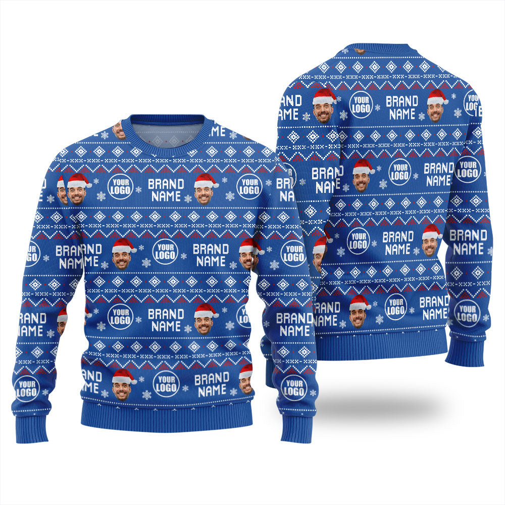 Custom Face Logo And Brand Name Ugly Christmas Sweater