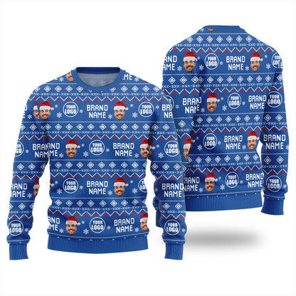 Custom Face Logo And Brand Name Ugly Christmas Sweater