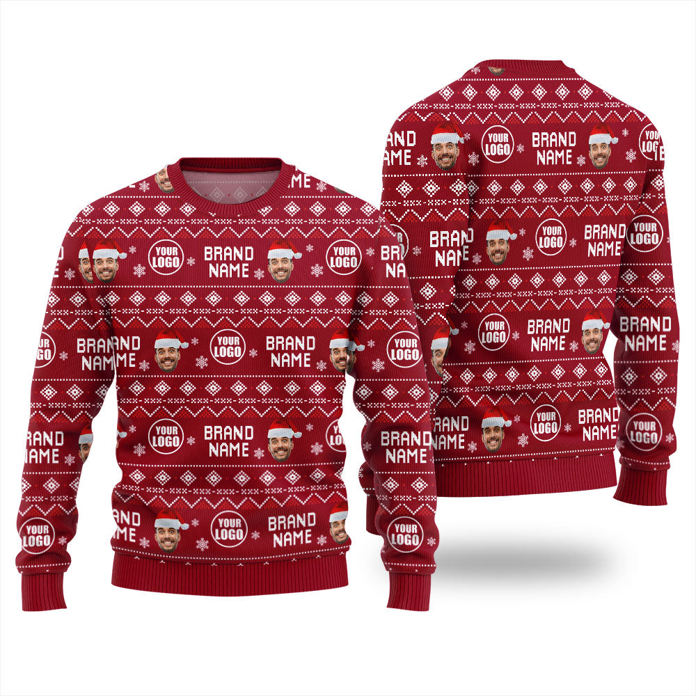 Custom Face Logo And Brand Name Ugly Christmas Sweater