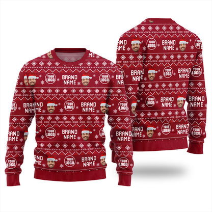 Custom Face Logo And Brand Name Ugly Christmas Sweater