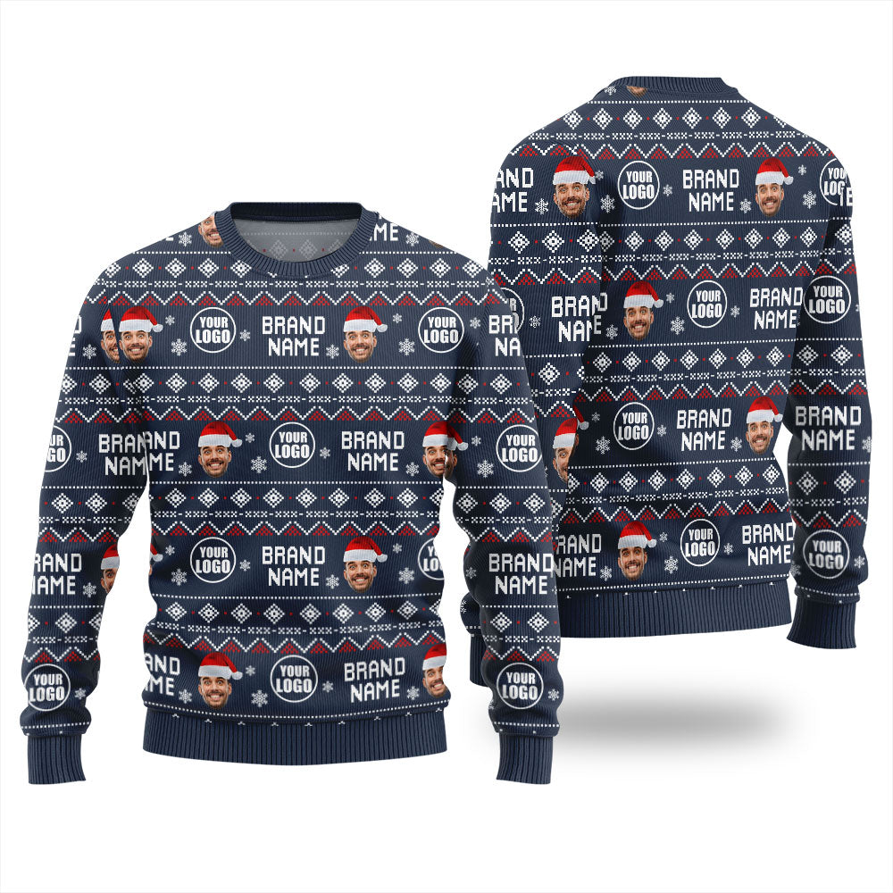 Custom Face Logo And Brand Name Ugly Christmas Sweater