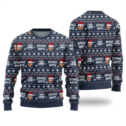 Custom Face Logo And Brand Name Ugly Christmas Sweater