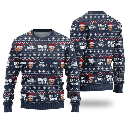 Custom Face Logo And Brand Name Ugly Christmas Sweater