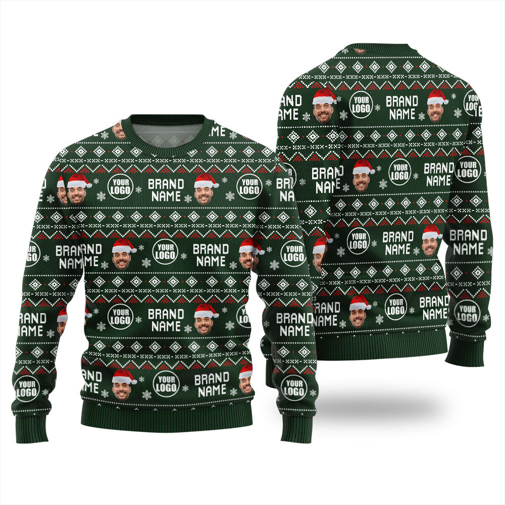Custom Face Logo And Brand Name Ugly Christmas Sweater
