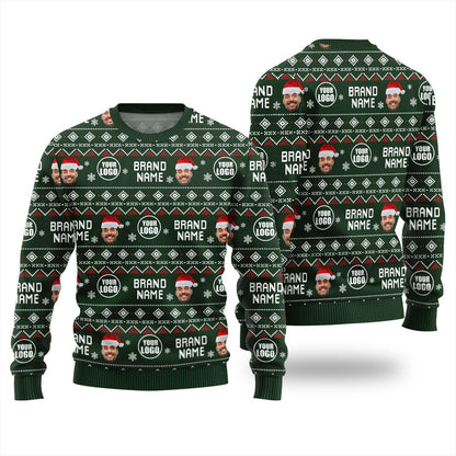 Custom Face Logo And Brand Name Ugly Christmas Sweater