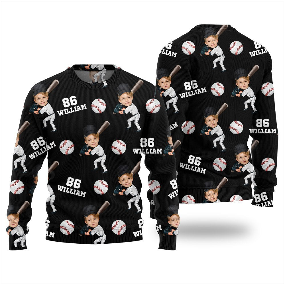 Custom Face Name And Number Baseball Xmas Sweater