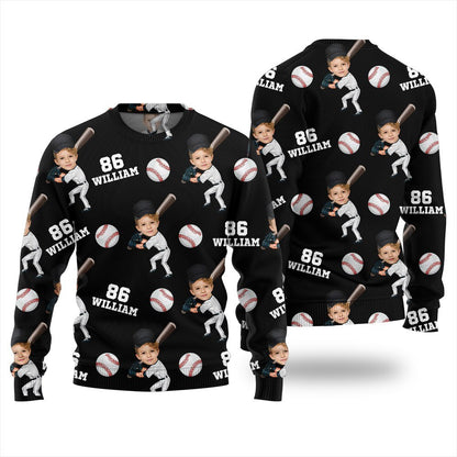 Custom Face Name And Number Baseball Xmas Sweater
