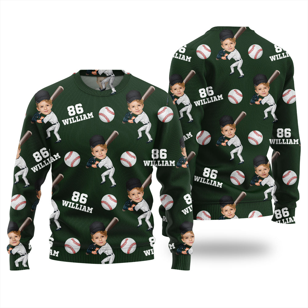 Custom Face Name And Number Baseball Xmas Sweater