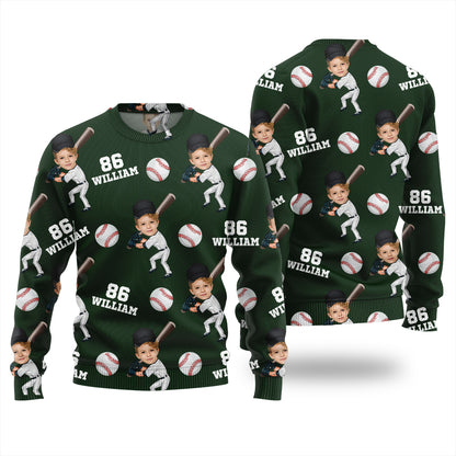Custom Face Name And Number Baseball Xmas Sweater