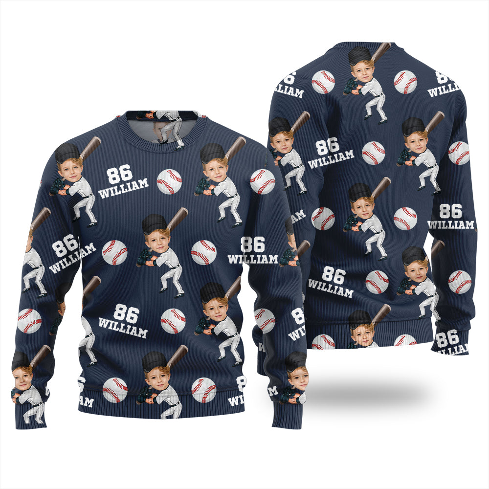 Custom Face Name And Number Baseball Xmas Sweater
