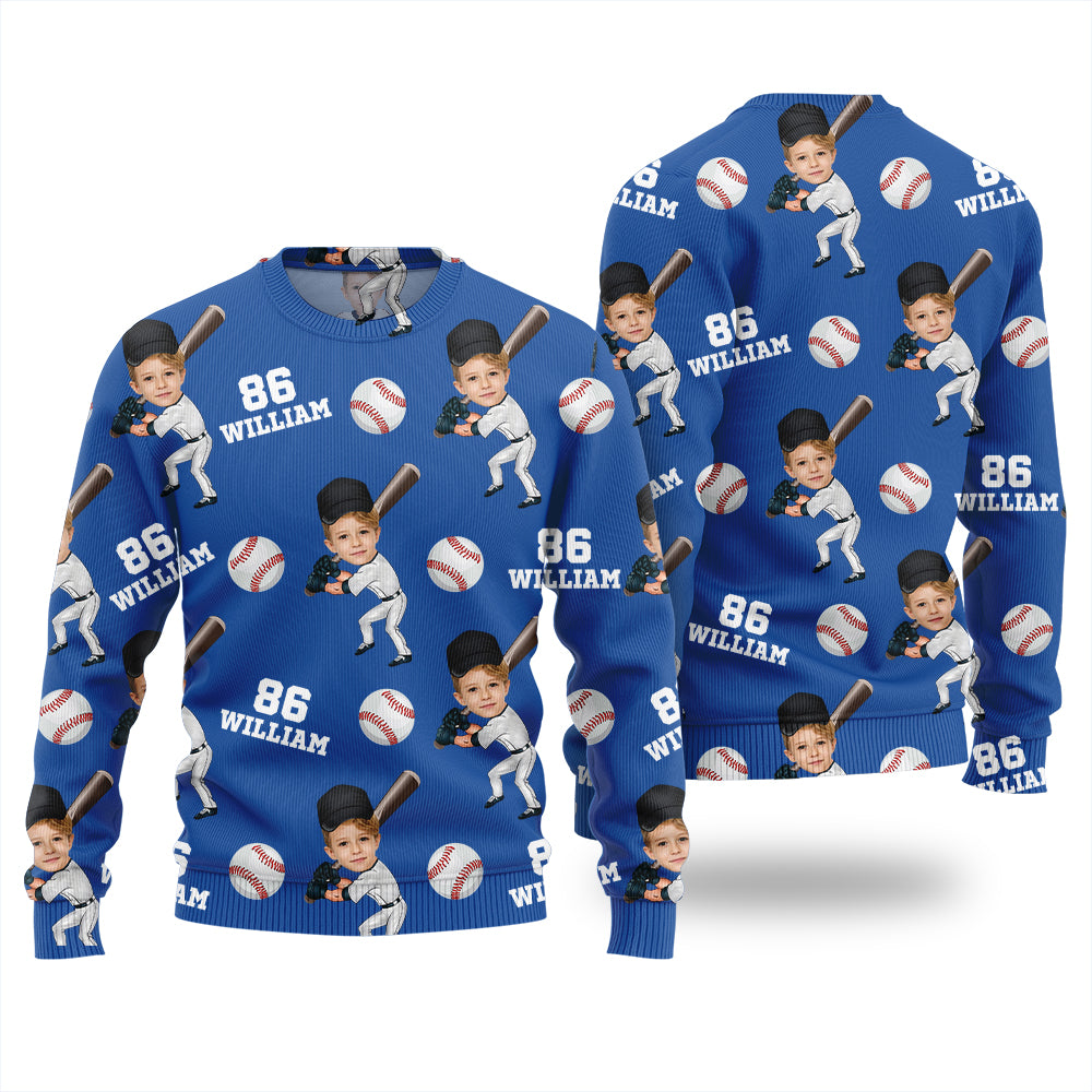 Custom Face Name And Number Baseball Xmas Sweater