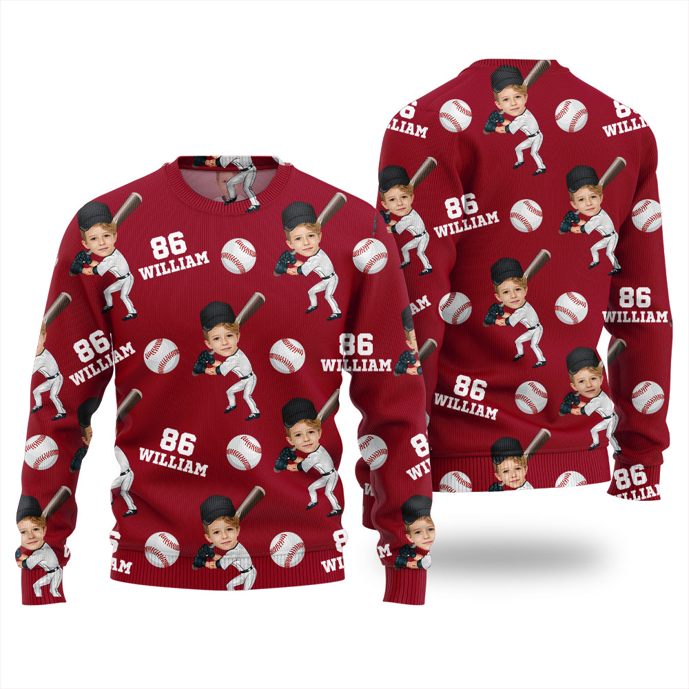 Custom Face Name And Number Baseball Xmas Sweater