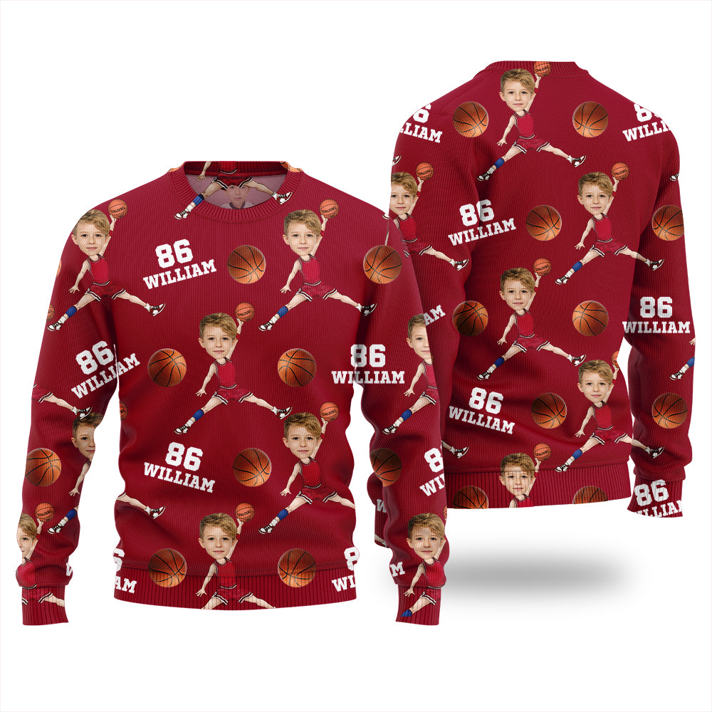 Custom Face Name And Number Basketball Xmas Sweater