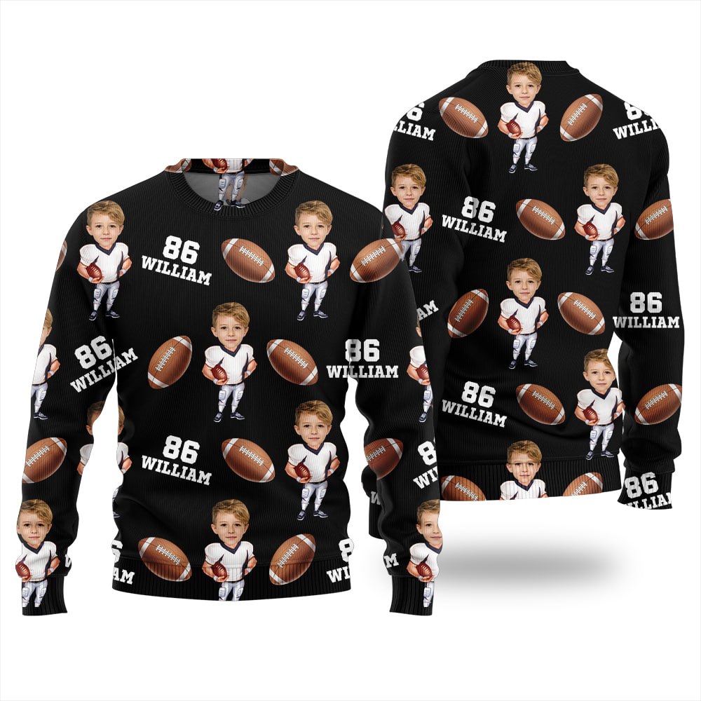 Custom Face Name And Number Football Xmas Sweater