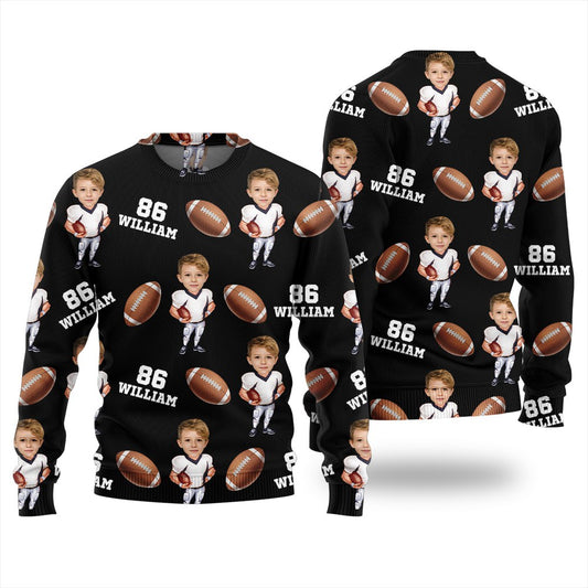 Custom Face Name And Number Football Xmas Sweater