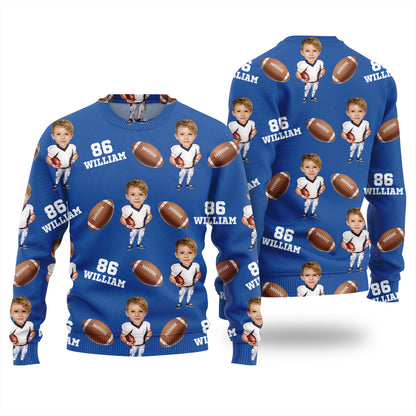 Custom Face Name And Number Football Xmas Sweater