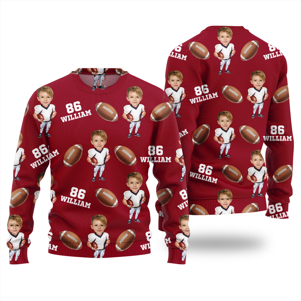 Custom Face Name And Number Football Xmas Sweater