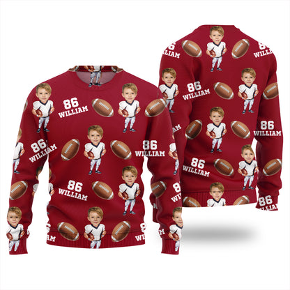 Custom Face Name And Number Football Xmas Sweater