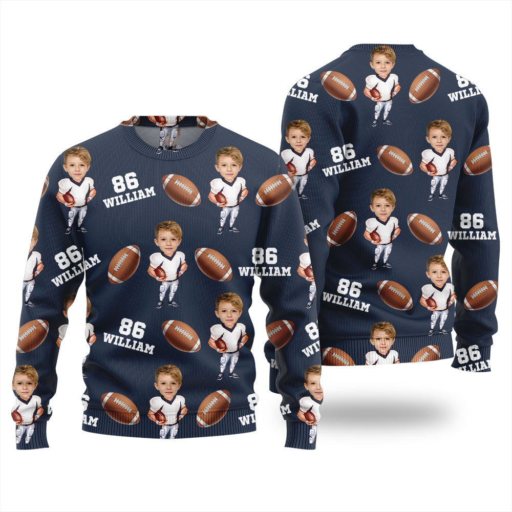 Custom Face Name And Number Football Xmas Sweater