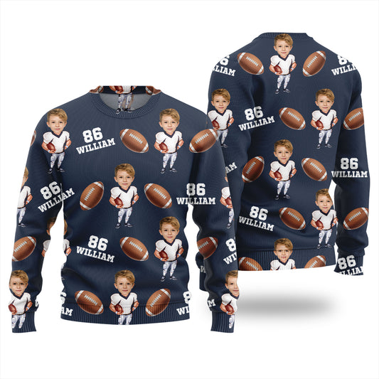 Custom Face Name And Number Football Xmas Sweater