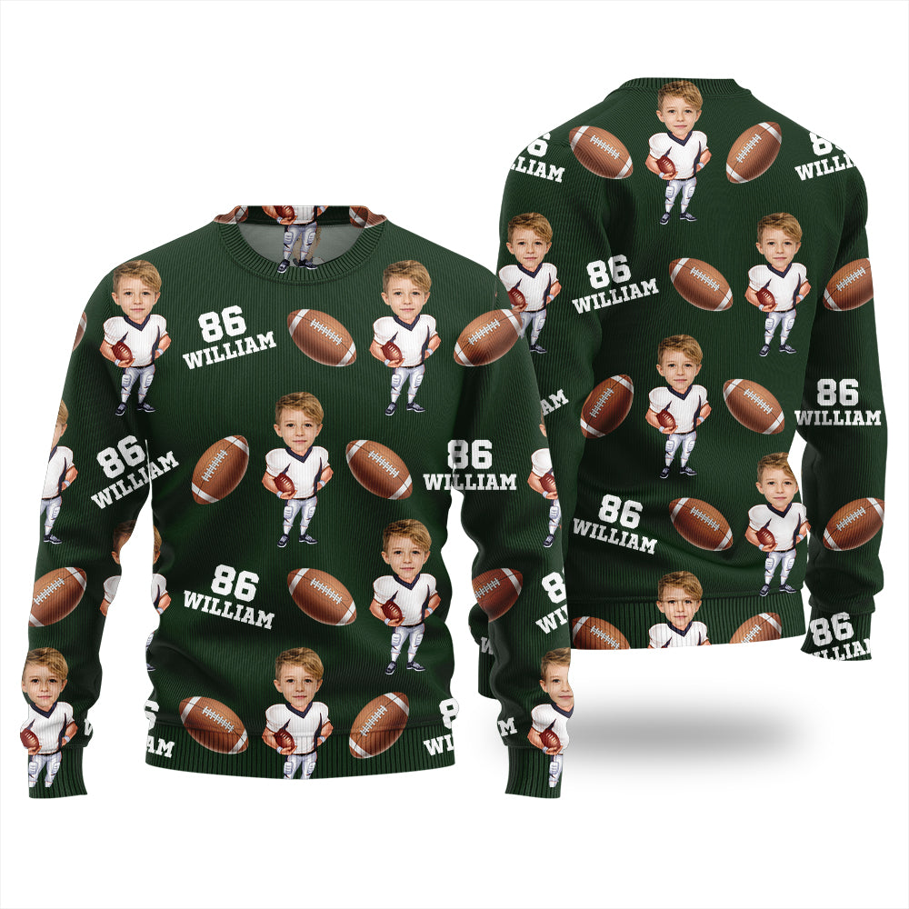 Custom Face Name And Number Football Xmas Sweater