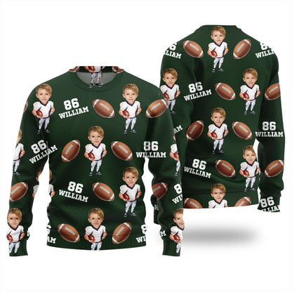 Custom Face Name And Number Football Xmas Sweater