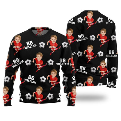 Custom Face Name And Number Soccer Xmas Sweater