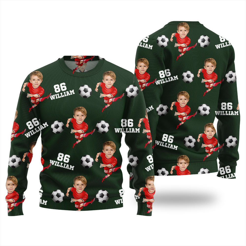 Custom Face Name And Number Soccer Xmas Sweater