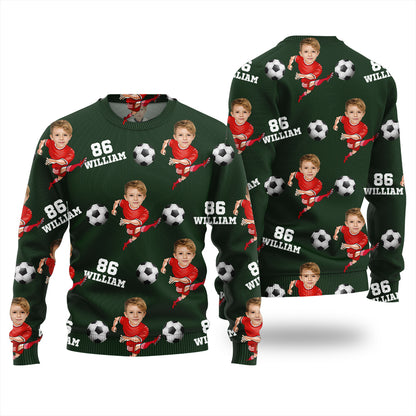 Custom Face Name And Number Soccer Xmas Sweater