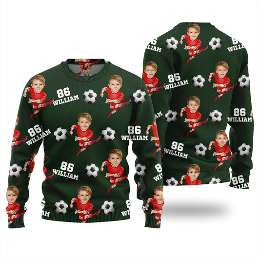 Custom Face Name And Number Soccer Xmas Sweater