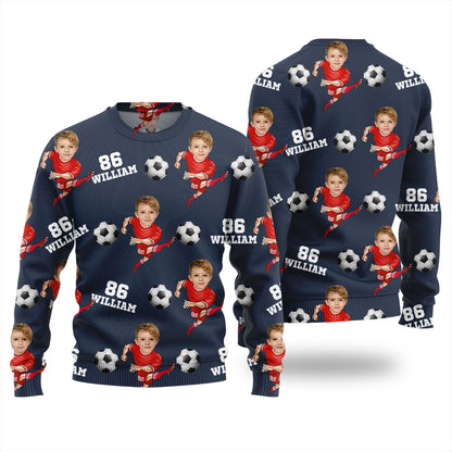 Custom Face Name And Number Soccer Xmas Sweater