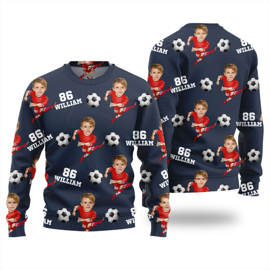 Custom Face Name And Number Soccer Xmas Sweater