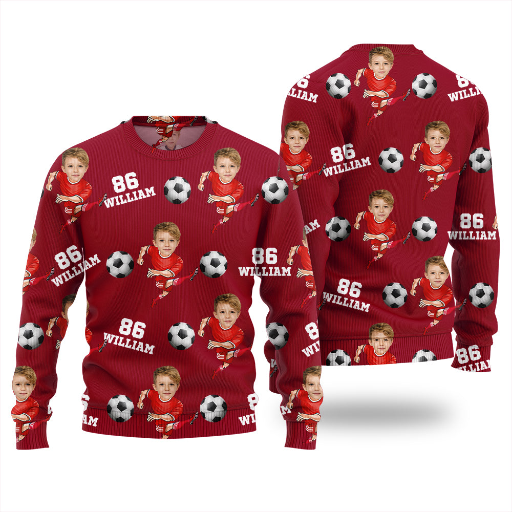 Custom Face Name And Number Soccer Xmas Sweater