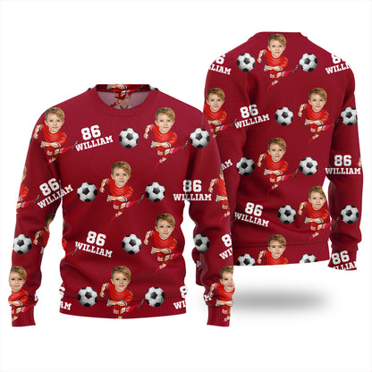 Custom Face Name And Number Soccer Xmas Sweater