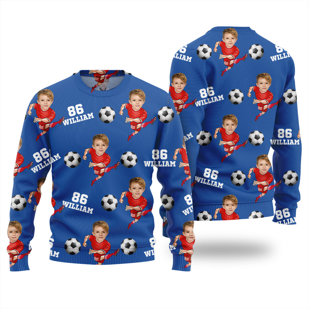 Custom Face Name And Number Soccer Xmas Sweater