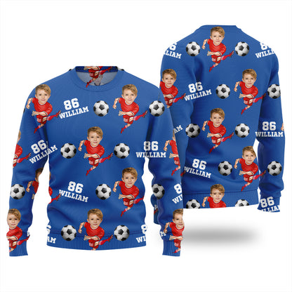 Custom Face Name And Number Soccer Xmas Sweater