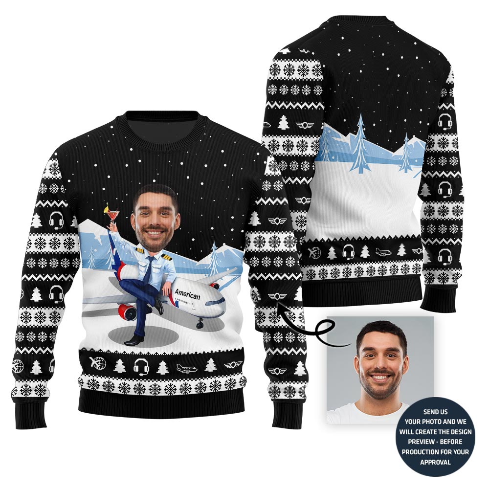Custom Face Pilot Ugly Christmas Sweater