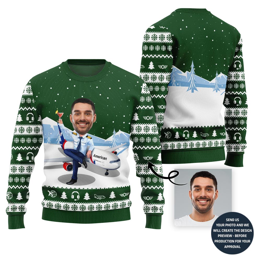 Custom Face Pilot Ugly Christmas Sweater