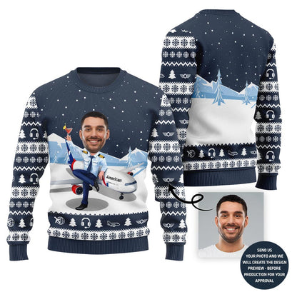 Custom Face Pilot Ugly Christmas Sweater