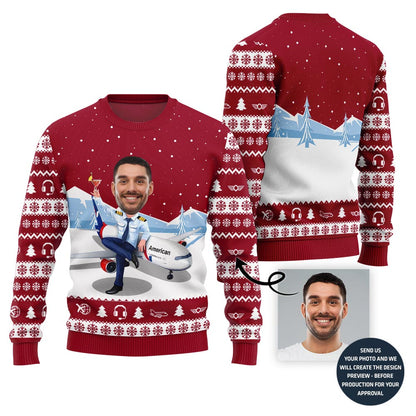 Custom Face Pilot Ugly Christmas Sweater