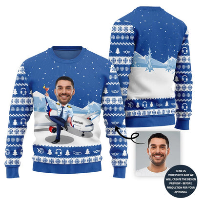 Custom Face Pilot Ugly Christmas Sweater
