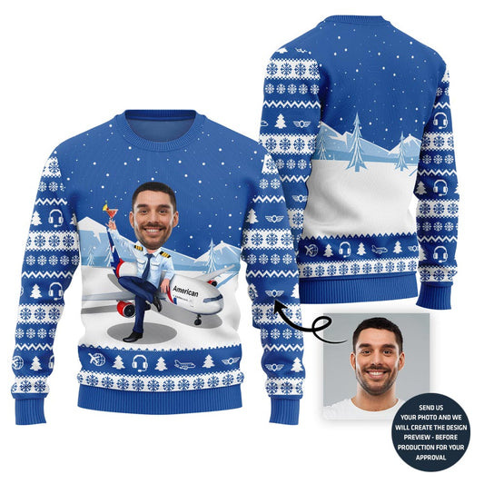 Custom Face Pilot Ugly Christmas Sweater